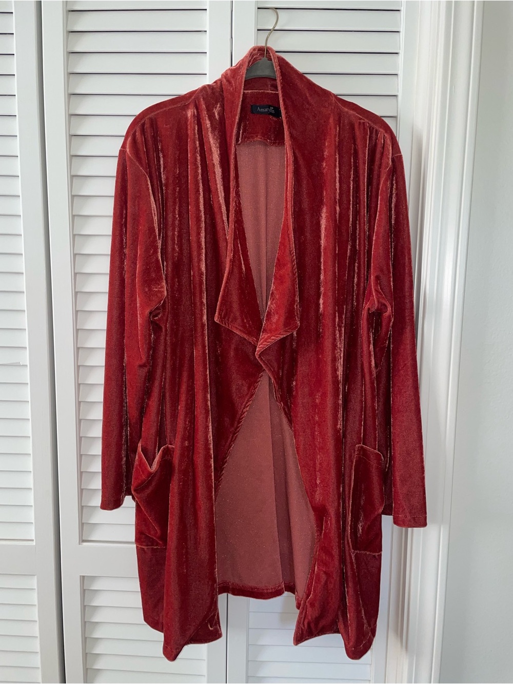 Amaryllis Velvet Open-Front Cardigan - Rust Orange Sz L fits XL